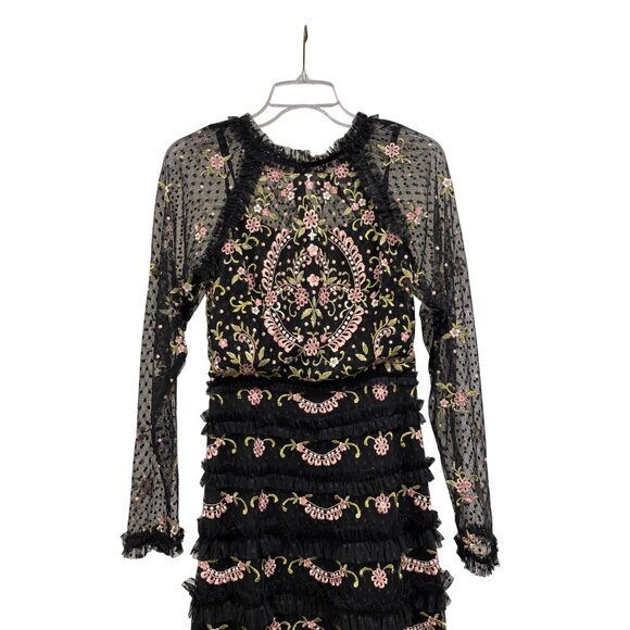 Mac Duggal Black Embroidered Floral Tiered Maxi Dress Formal Gown Sz 2 NWT - Picture 5 of 9